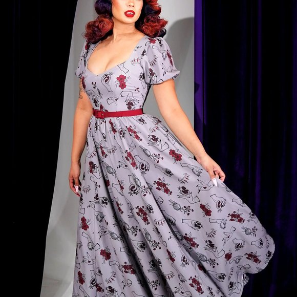 Pinup Couture Dresses & Skirts - EUC Lucrezia Maxi Gown with Short Sleeves in Fall Persephone Crepe